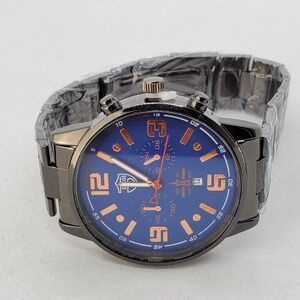 Men's Watch 42MM Blue Dial Gold Numerals Date Indicator Black Bracelet 7" Wrist